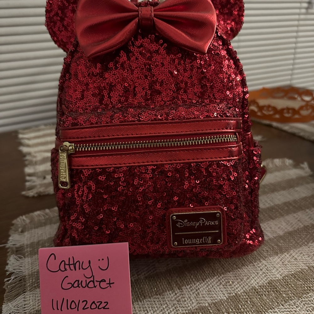 Well Loved Disney Parks Red Sequins Loungefly backpack
